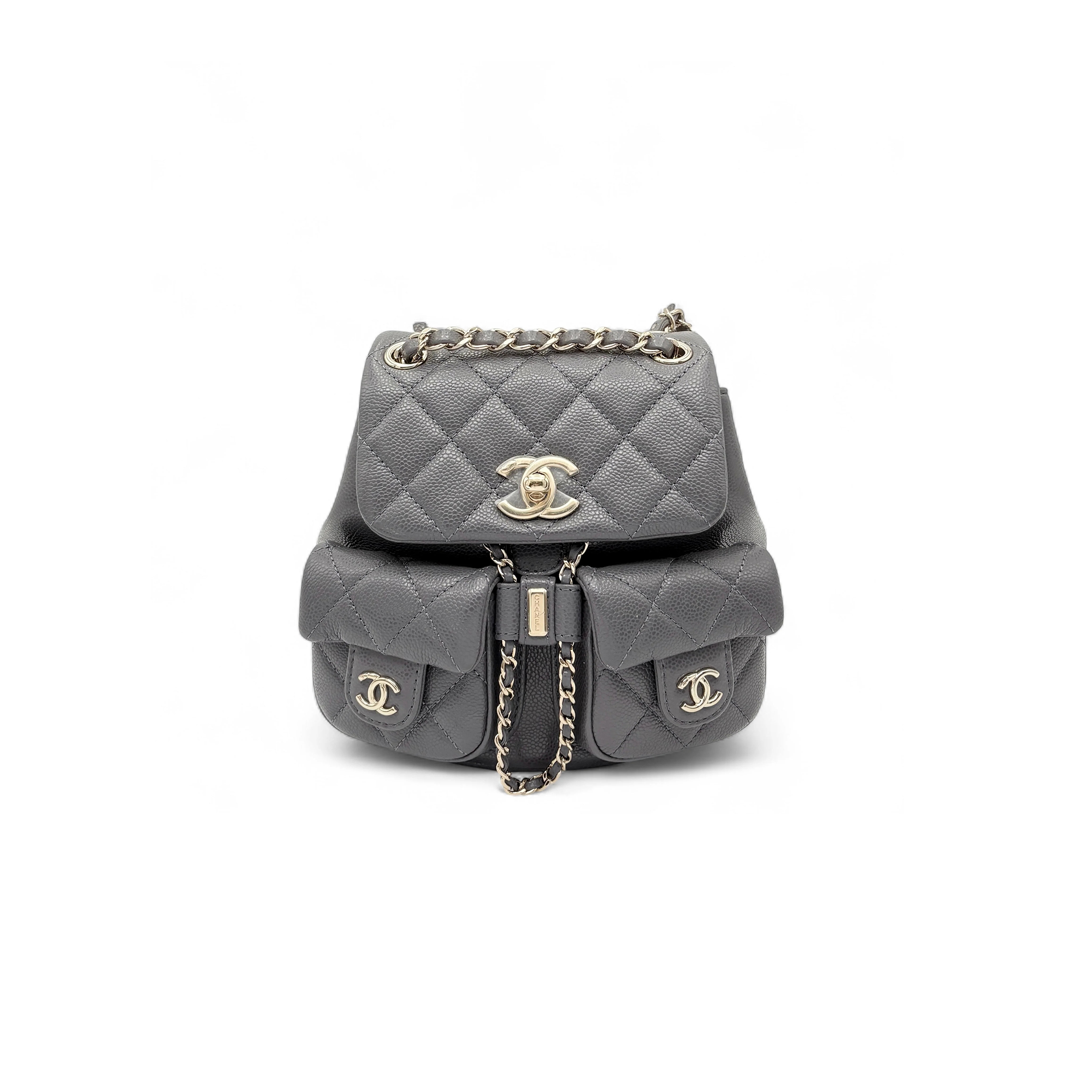 CHANEL SMALL BACKPACK GRAINED CALFSKIN & GOLD-TONE METAL DARK GRAY AS3787 B16981 (17.5*16.5*10cm)
